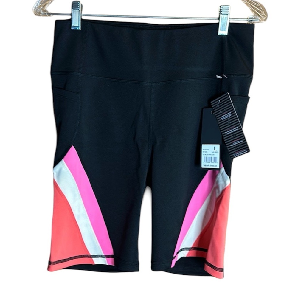 Bebe Sport Black Colorblock Stripes (Pink, White and Coral) Shorts NWT